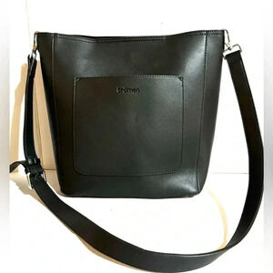 Bromen black leather crossbody handbag